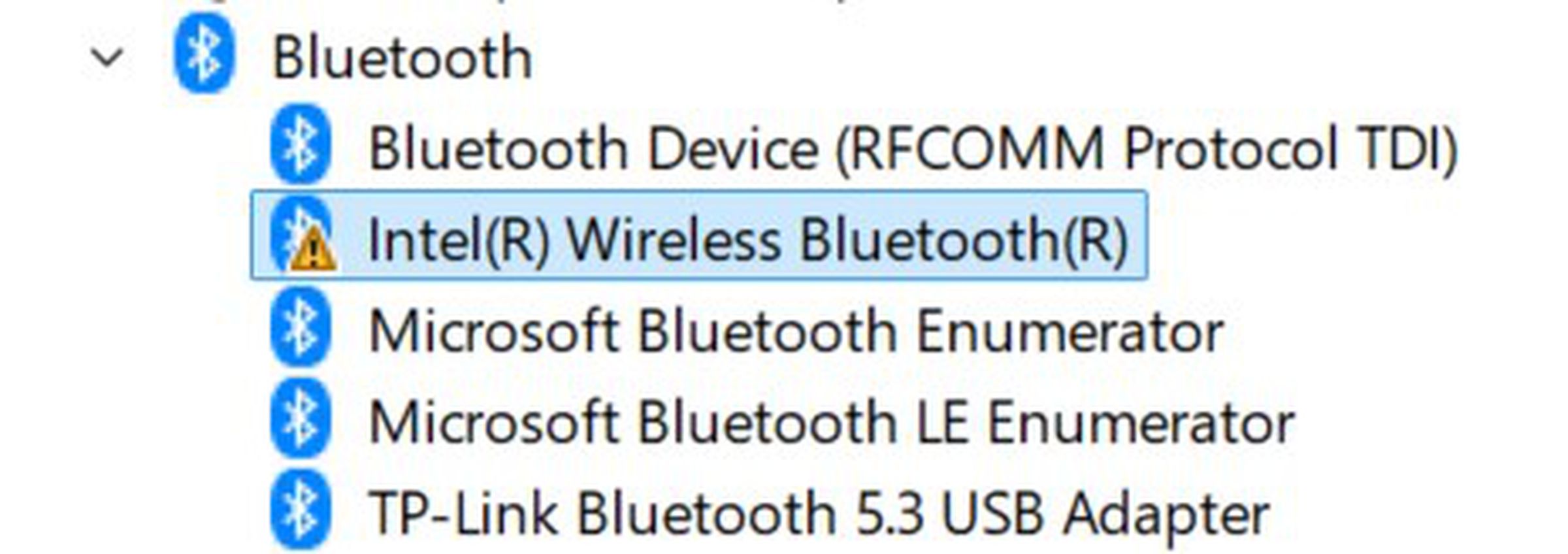 Windows device manager shows Intel bluetooth disabled.